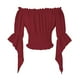 thumbnail image 3 of Top de encaje color crema,Blusa campesina renacentista, blusa de manga trompeta con hombros descubiertos, blusa de moda de poliéster, estilo bohemio para uso diario, sopatenor, 3 of 4
