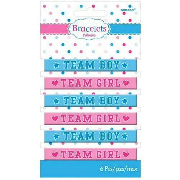 Baby Shower Gender Reveal 'Girl or Boy' Rubber Bracelets (6ct)