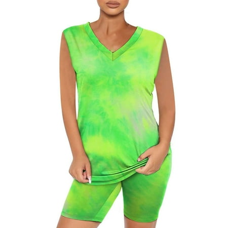 

MIARHB Women s Fashion Short Sleeve Home Wear Pajamas Top Pants Suit S-2XL