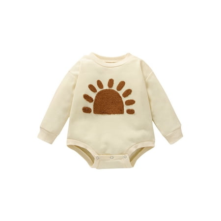 

Sunisery Toddler Baby Boys Girls Romper Long Sleeve Crew Neck Sun Print Fall Bodysuit Casual Jumpsuit Creamy White 0-6 Months