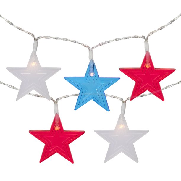 20Count Patriotic Americana Star LED String Lights, 9.5ft, Clear Wire