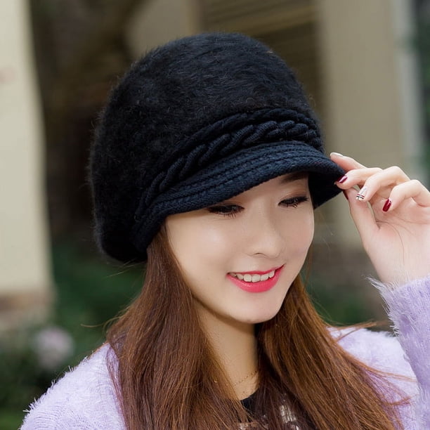 Gorro de conejo Rex de terciopelo para mujer, gorro de piel de conejo de estilo coreano, gorro de invierno grueso y cálido.