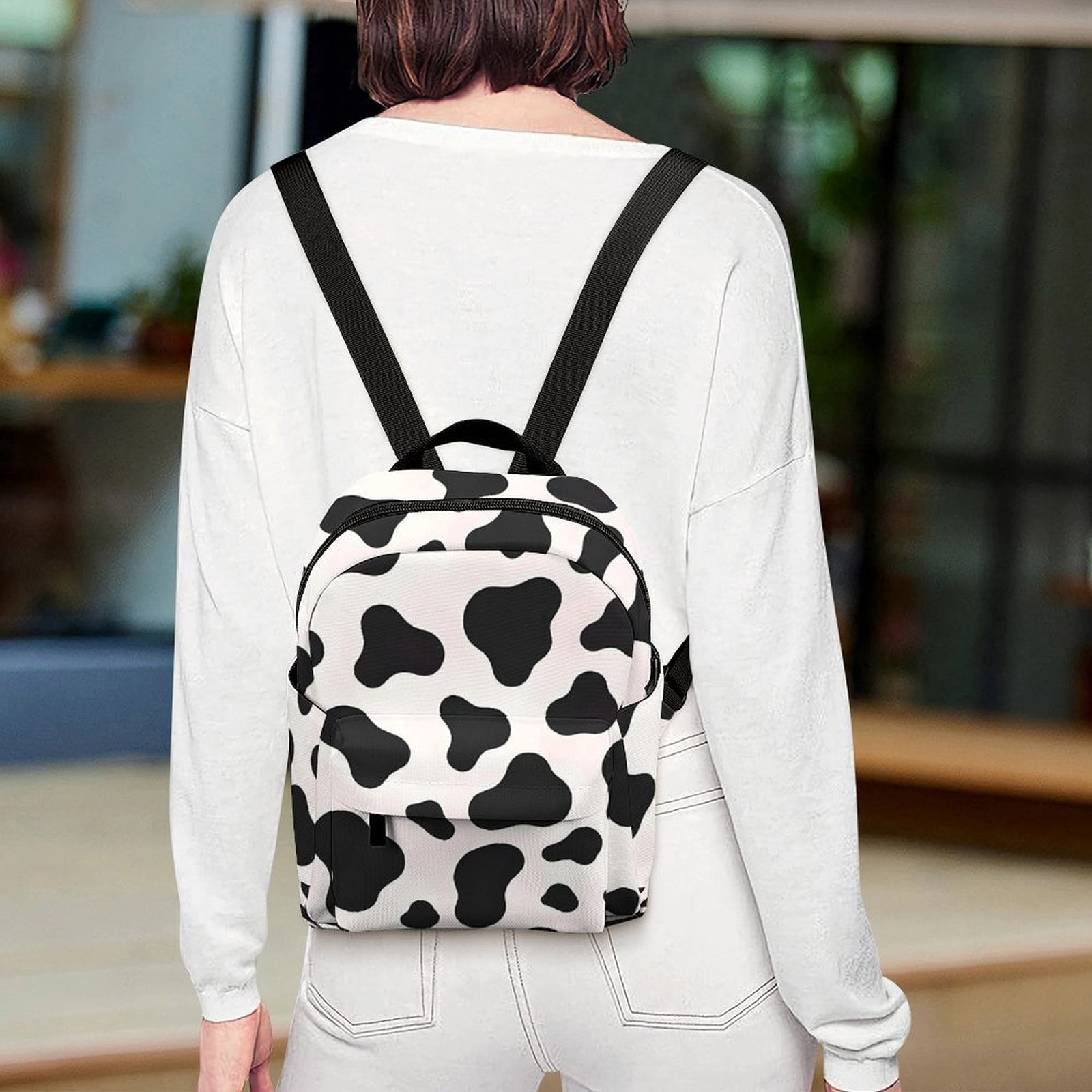 8.1×10in Casual Women'S Backpack With Anti-Contraction And Stretch For Sports Activities Travel Picnics Simple Cow-print Pattern1_4
