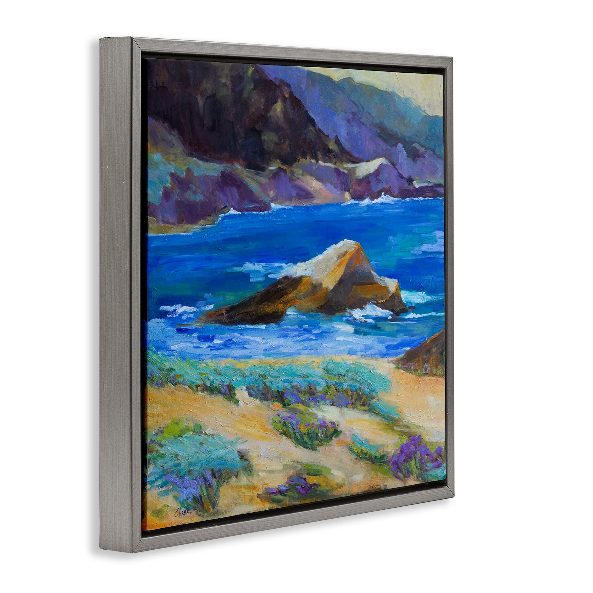 Stupell Industries Carmel Cove Landscape Landscape & Nature Painting Gray Floater Framed Canvas Art Print Wall Art, 25 x 25