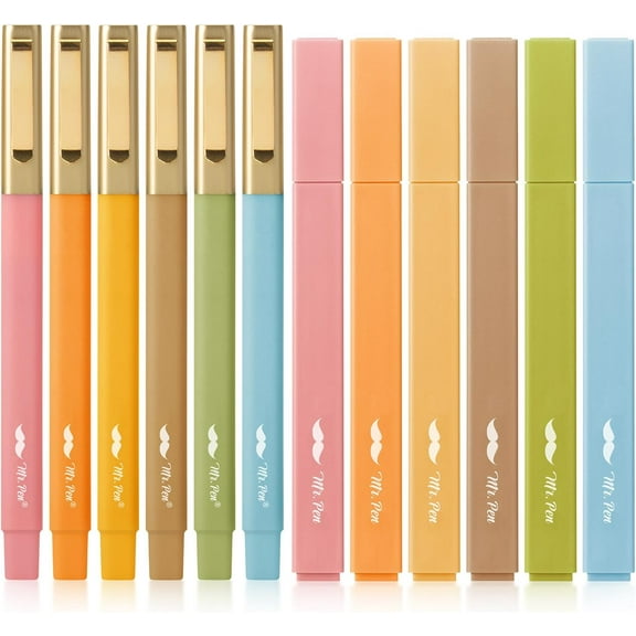Mr. Pen- Aesthetic Highlighters and Pens No Bleed, 12 Pack, Pastel Color Bible Highlighters No Bleed, Black Ink Bible Pens