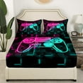 thumbnail image 3 of Erosebridal Abstract Gamepads Sheet Set Twin,Gradient Ombre Bedding Sets Twin Size,Geometric Plaid Twin Sheet Sets,Breathable Video Game Bedroom Decoration,3pcs, 3 of 7