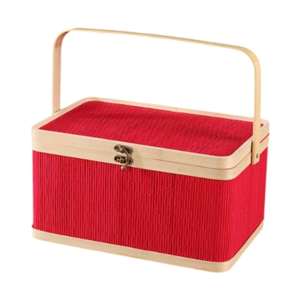 Cesta tejida de bambú Cesta de bambú portátil con tapa para bocadillos Pastel de luna 30cmx20cmx16cm