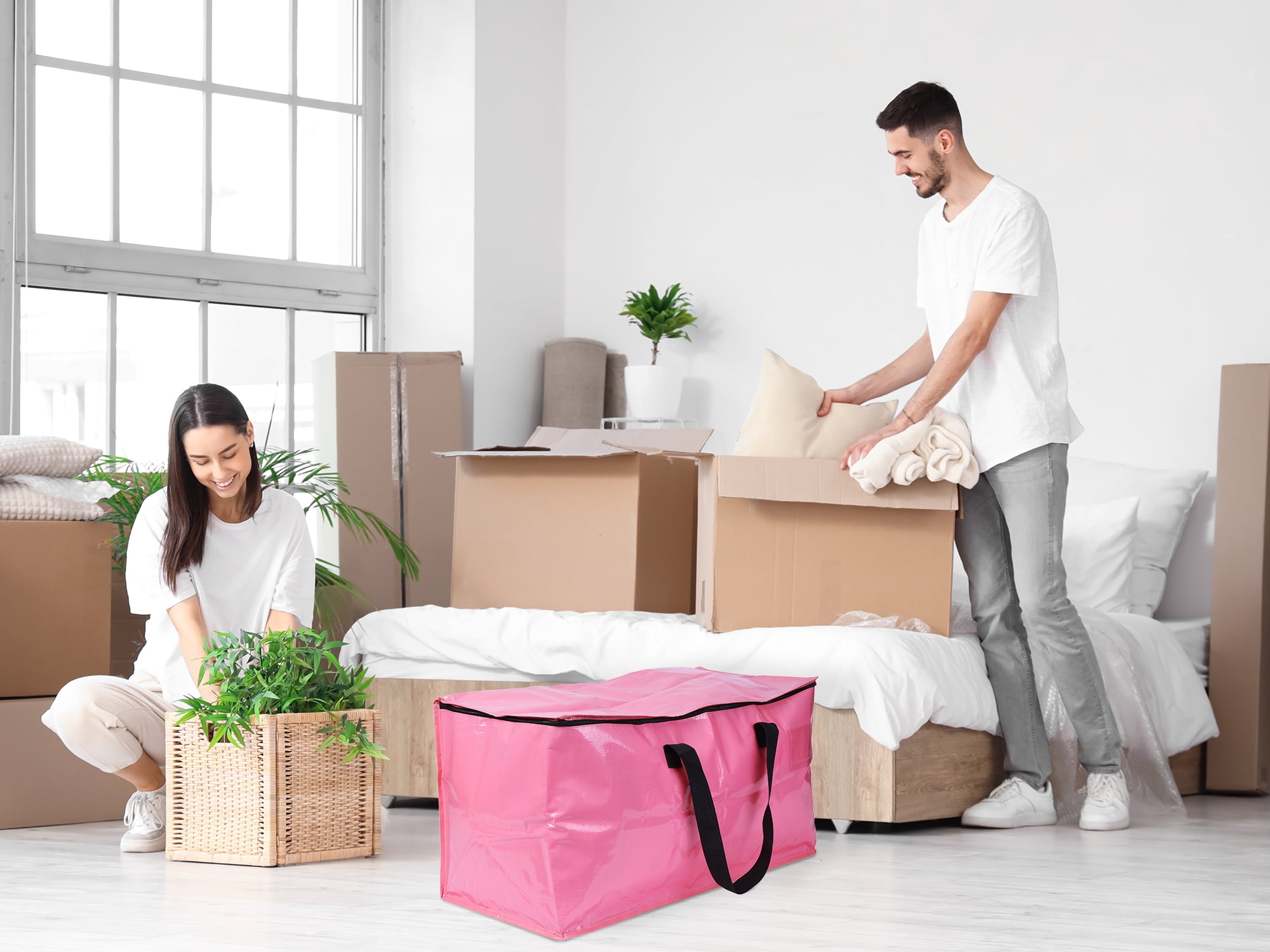 Unique Bargains 4 Packs Clothes Storage Bags Moving Bags Pink 27*14*14in