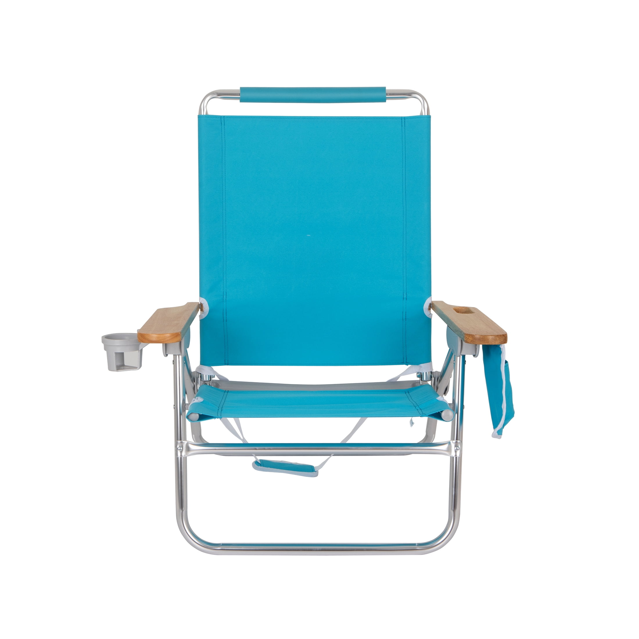 (2 pack) Mainstays Wood Arm Reclining Comfort Height Beach Chair, Teal