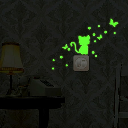 

LASHALL DECOR Cartoon Luminous DIY Cute Cat Switch Wall Sticker Night Light Sticker(Buy 2 Receive 3)