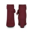 thumbnail image 4 of BLISSFUL STEP Round Toe Side Zip Buckle Block Heel Ankle Boots For Women Burgundy 7, 4 of 5