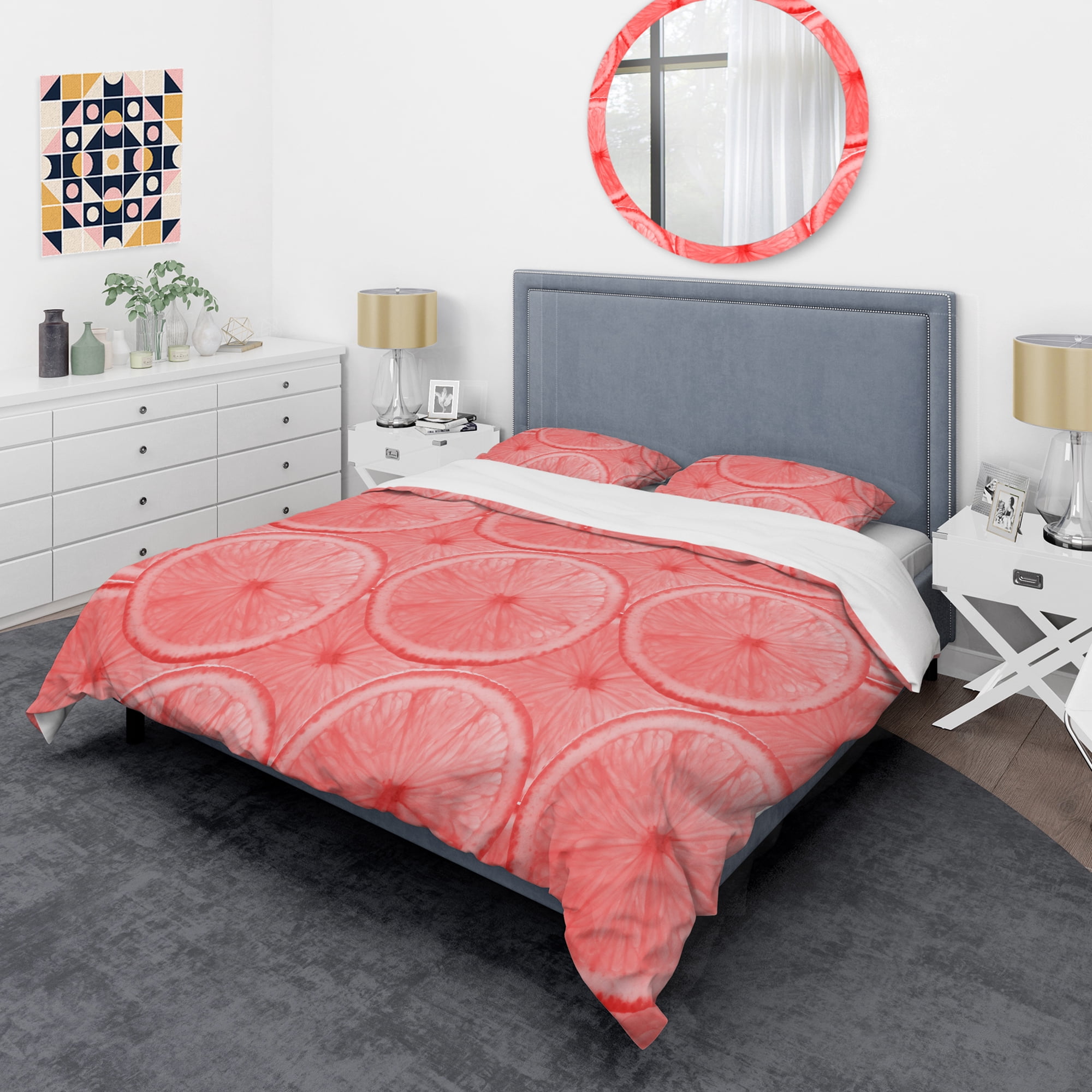 Designart 'Coral Grapefruit Slices' Mid-Century Modern Duvet Cover Set