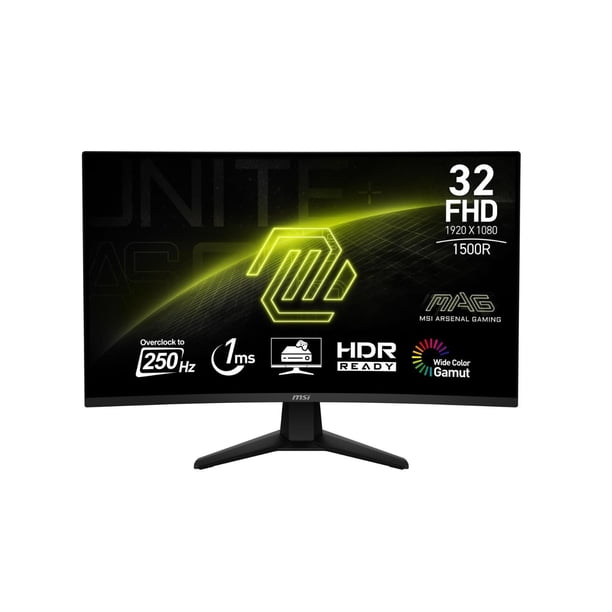 MSI MAG 32C6X 31.5-inch 1920 x 1080 (FHD) Computer Monitor, 250Hz, Adaptive-Sync, HDR Ready, HDMI, VGA Port, Display Port,VESA Mountable, Tilt, Speaker, 1ms, Black