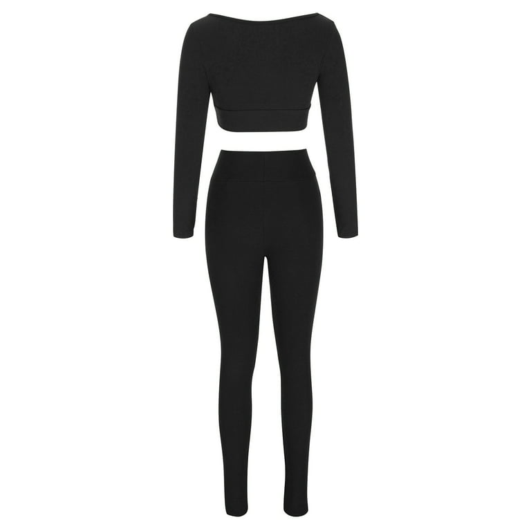 RYRJJ Workout Outfits for Women 2 Piece Ribbed Exercise Long
