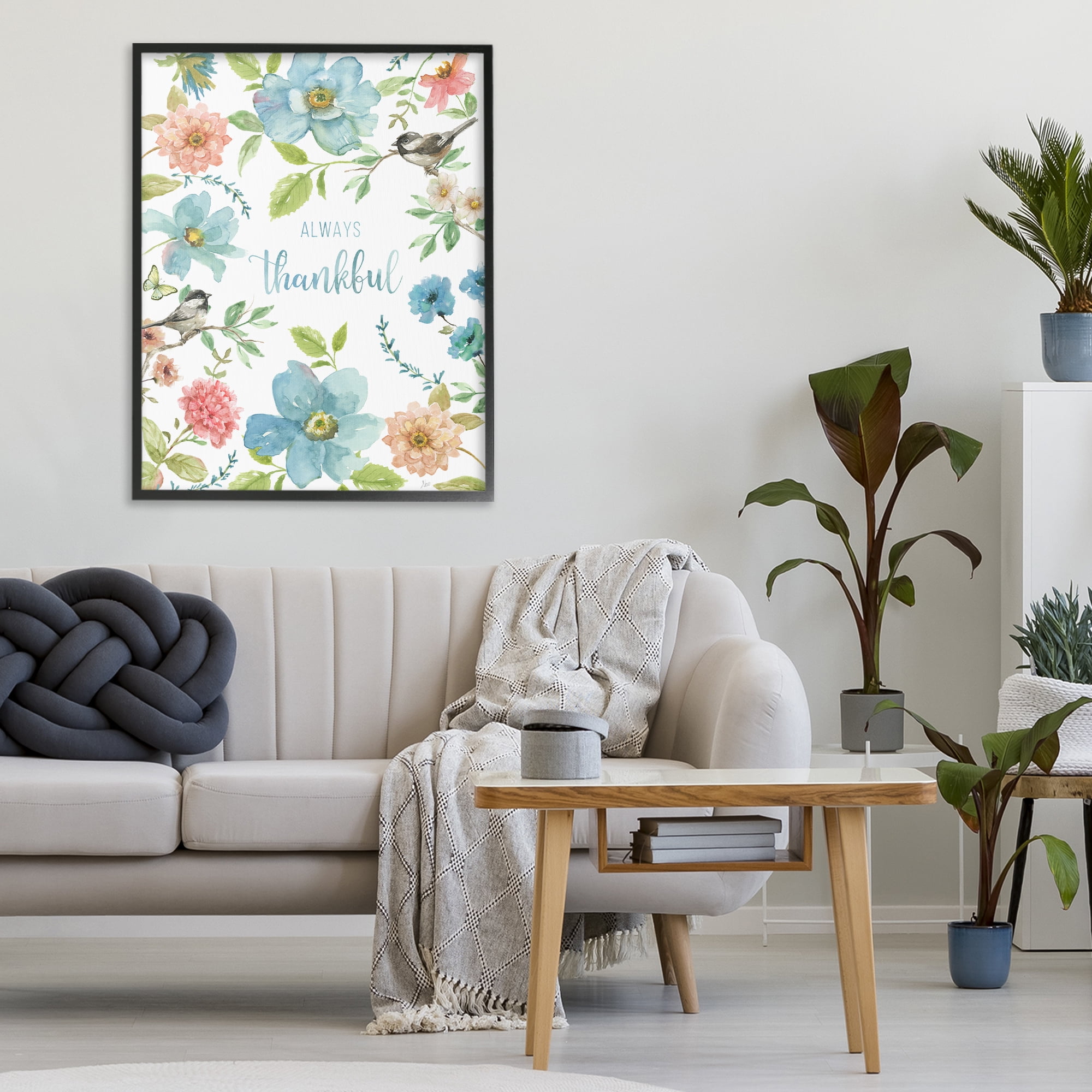 Stupell Industries Always Thankful Pink & Blue Black Framed Giclee Art, design by Nan