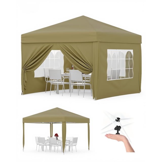 Yeshouse Cenador plegable con 4 paredes laterales, carpa para fiestas de 3 m x 3 m con 4 estacas, 4 cuerdas, 4 sacos de arena y bolsa con ruedas