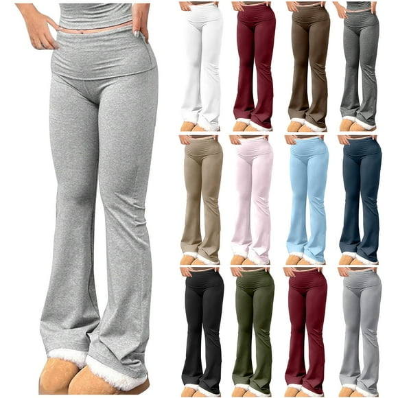 QATAINLAV Leggings Évasés pour Femmes avec Contrôle du Ventre, Taille Haute Décontractée, Pantalon de Yoga Extensible, Pantalon Legging de Course en Plein Air, Pantalon Uni d'Entraînement et de Détente, Soldes du Jour, Brun m
