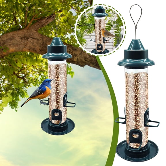 Outdoor Hanging Bird Feeder with Top Filling Design, Hard Wild Bird Feeder for Garden Patio, Multiple Feeding Ports, Easy-Refill&Clean