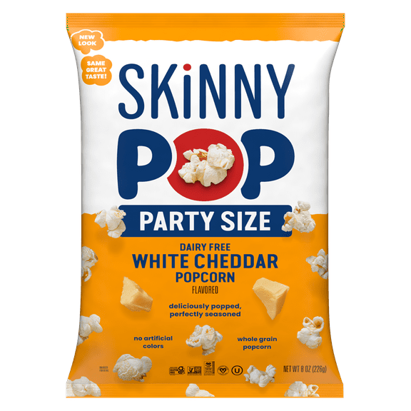 Skinnypop Gluten Free White Cheddar Popcorn, 8.0 oz Family Size Bag, Skinny Pop, Healthy Popcorn Snacks