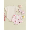 thumbnail image 3 of Jxzom Infant Baby Boys Girls Easter Outfits 0 6 12 18 24 Months Bunny Egg Romper Floral Shorts Headband Easter Clothes Set, 3 of 8