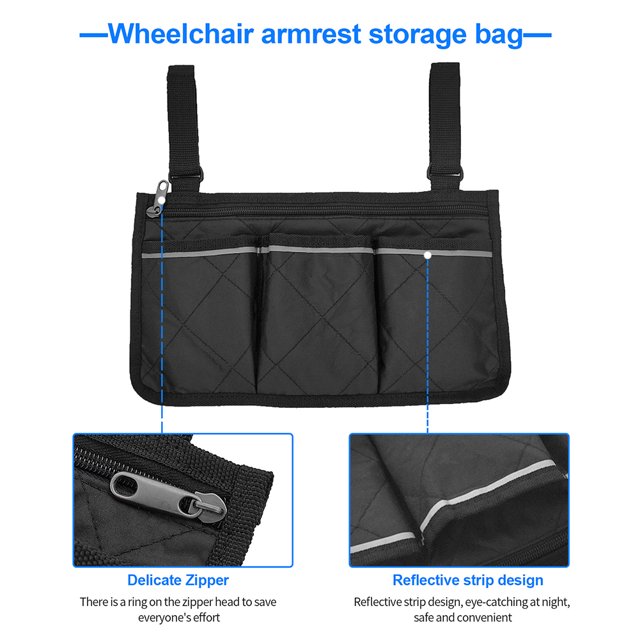 Organizador Bolsa para silla de ruedas Multifuncional Silla Reposabrazos Bolsillo para Hombres Mujeres (Negro) Sywqhk Libre de BPA