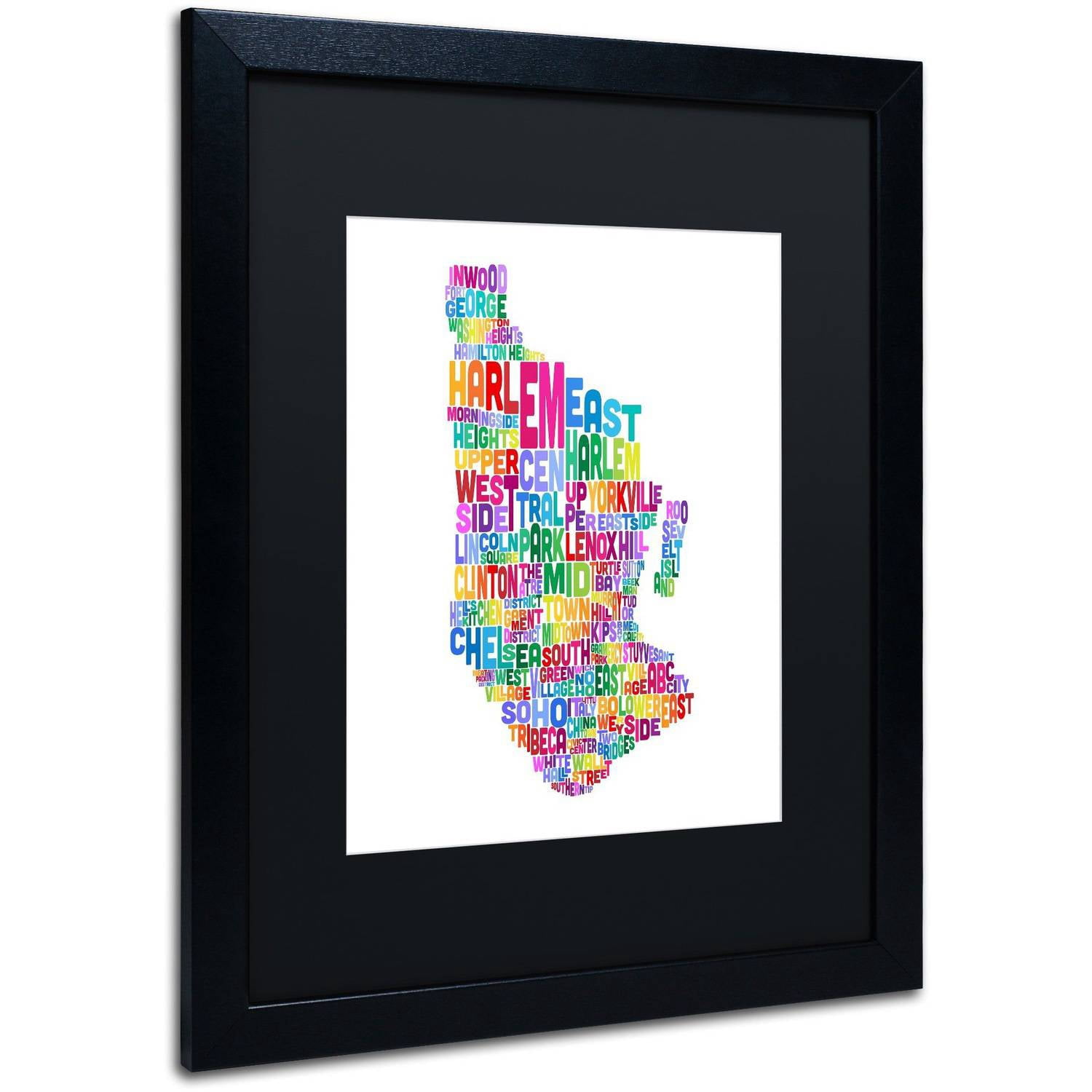 Trademark Fine Art 'Manhattan New York Typography Map' Canvas Art by Michael Tompsett, Black Matte, Black Frame