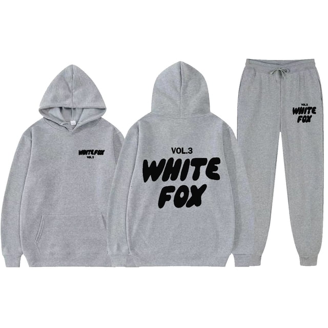 2025 White Fox Unisex Letter Print Loose Hoodie Pants Set