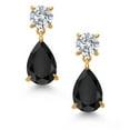 thumbnail image 2 of Gem Stone King 18K Yellow Gold Plated Silver Black Onyx and Lab Grown Diamond Earrings for Women | 7.02 Cttw | Gemstone December Birthstone | Pear Shape 12X8MM, 2 of 4
