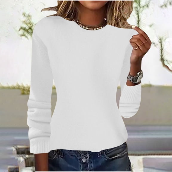 Zedker Women's 2025 Sweater Long Sleeeve Pullover Sweater Soft Lightweight Knit Tops,Plus Size White M