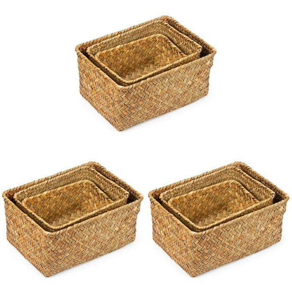 9X Seagrass Storage Basket, Multisize Handmade Rattan Shelf Baskets & Home Storage Bins Baskets for Decoration