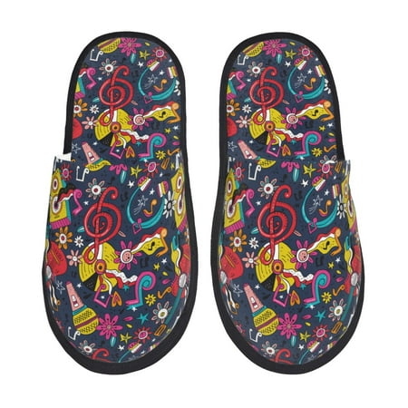 Balery Rock Music Slient Indoor Furry Fleece Comfort House Shoes Soft Non-Slip Home Shoes Cotton slippers House Slippers-- Large