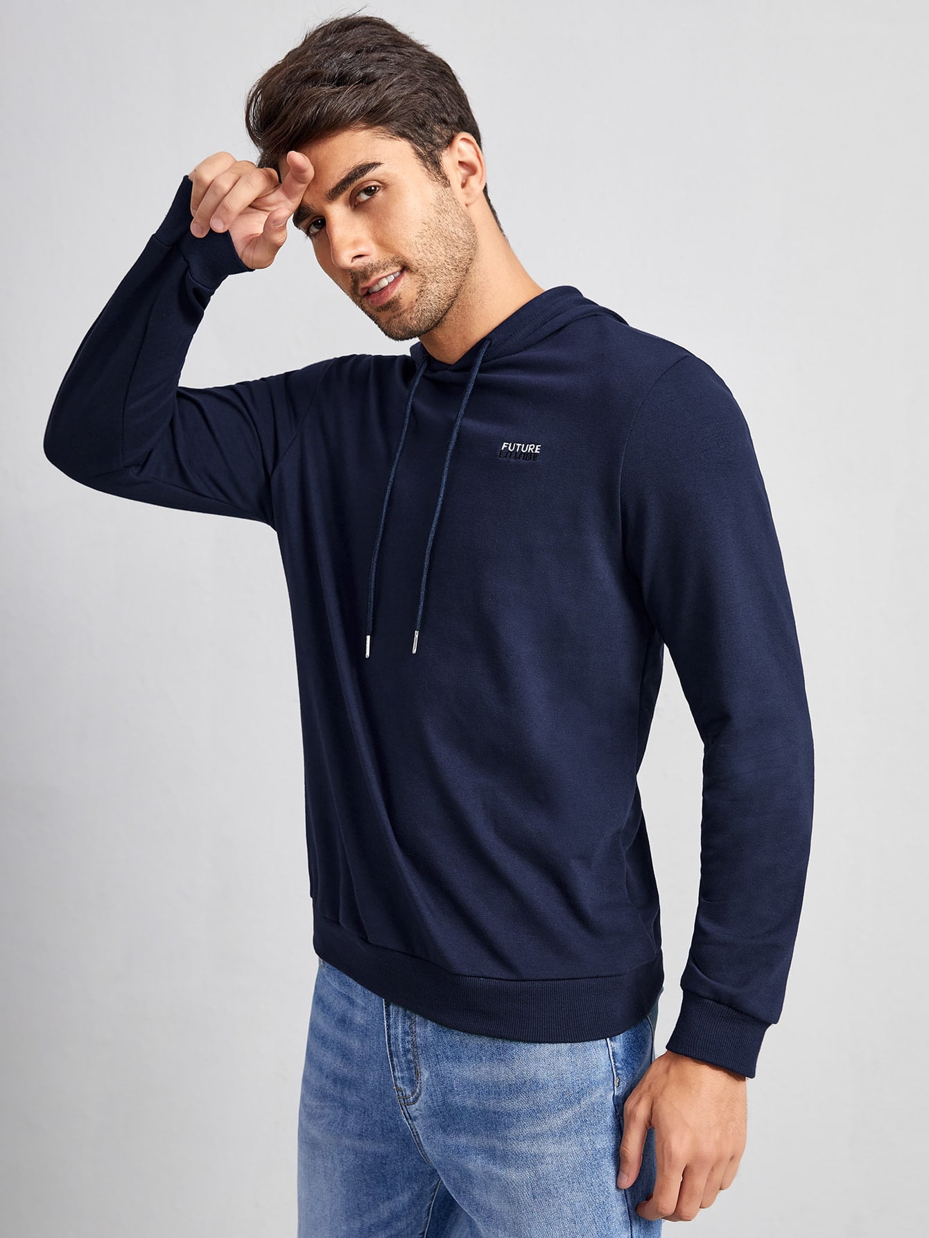 Letter Embroidery Drop Shoulder Hoodie 