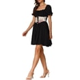 thumbnail image 4 of INSPIRE CHIC Vestido Mini de Corsé para Mujeres Cuello Cuadrado Manga Corta Vestidos Fruncidos en Parches XL Negro, 4 of 6