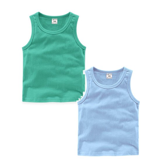 SGMVNU 2 Pack Unisex Kids Tank Tops Boys and Girls Solid Basic Tanks Summer Casual Sleeveless Athletic Shirts, Green, Light Blue, Size 5-6 Years