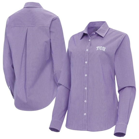 Women's Antigua Purple TCU Horned Frogs Porter Woven Tri-Blend Long Sleeve Button-Up Shirt