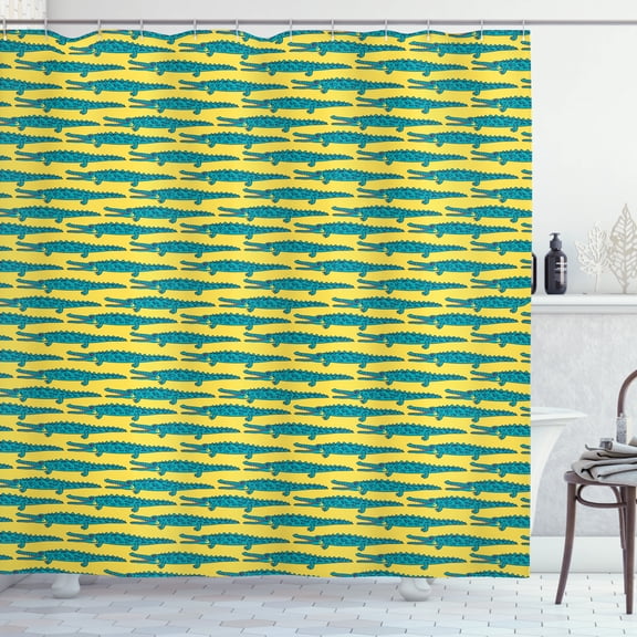 Ambesonne Gator Shower Curtain, Repetitive Crocodile Pattern, 69"Wx84"L, Teal Mustard