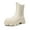 BEIGE/WHITE/PU, variant on BURUDANI Women Mid-Calf Chunky Platform Chelsea Combat Boots Lug-Sole Slip-On Ankle Booties
