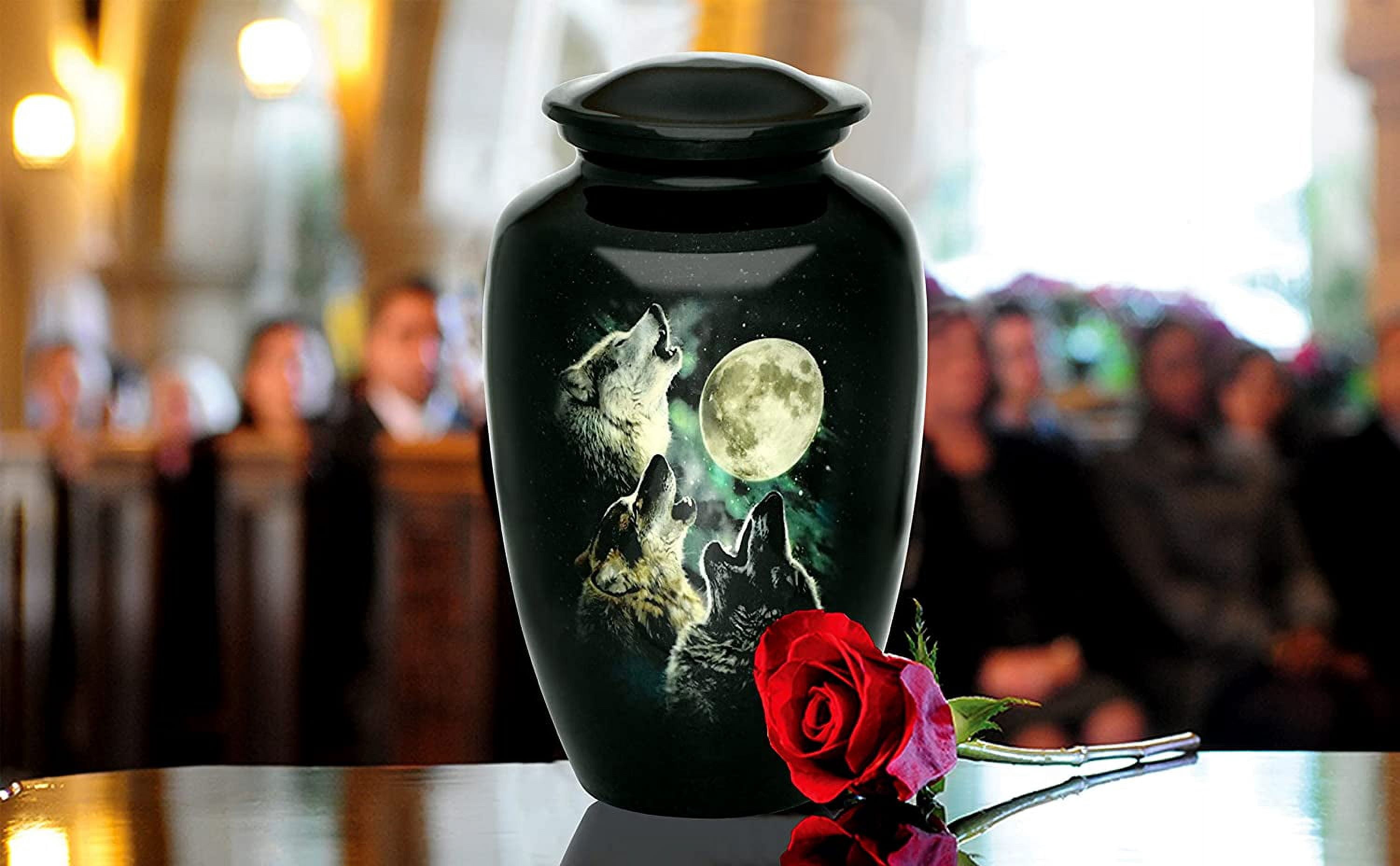 Extra Large Urns for Human Ashes, Customized 3 Wolves Adult Cremation Urn, 320 lbs with Velvet Bag.