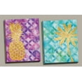 thumbnail image 1 of Tropical Teal, Purple and Gold Watercolor-Style Pineapple and Palm Tree Patterned Set; Two 11x14in Canvases, 1 of 1