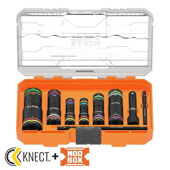 Klein Tools Knect Quad-24 Heavy-Duty Impact Flip Sockets, Sae And Metric, 9-Pieces