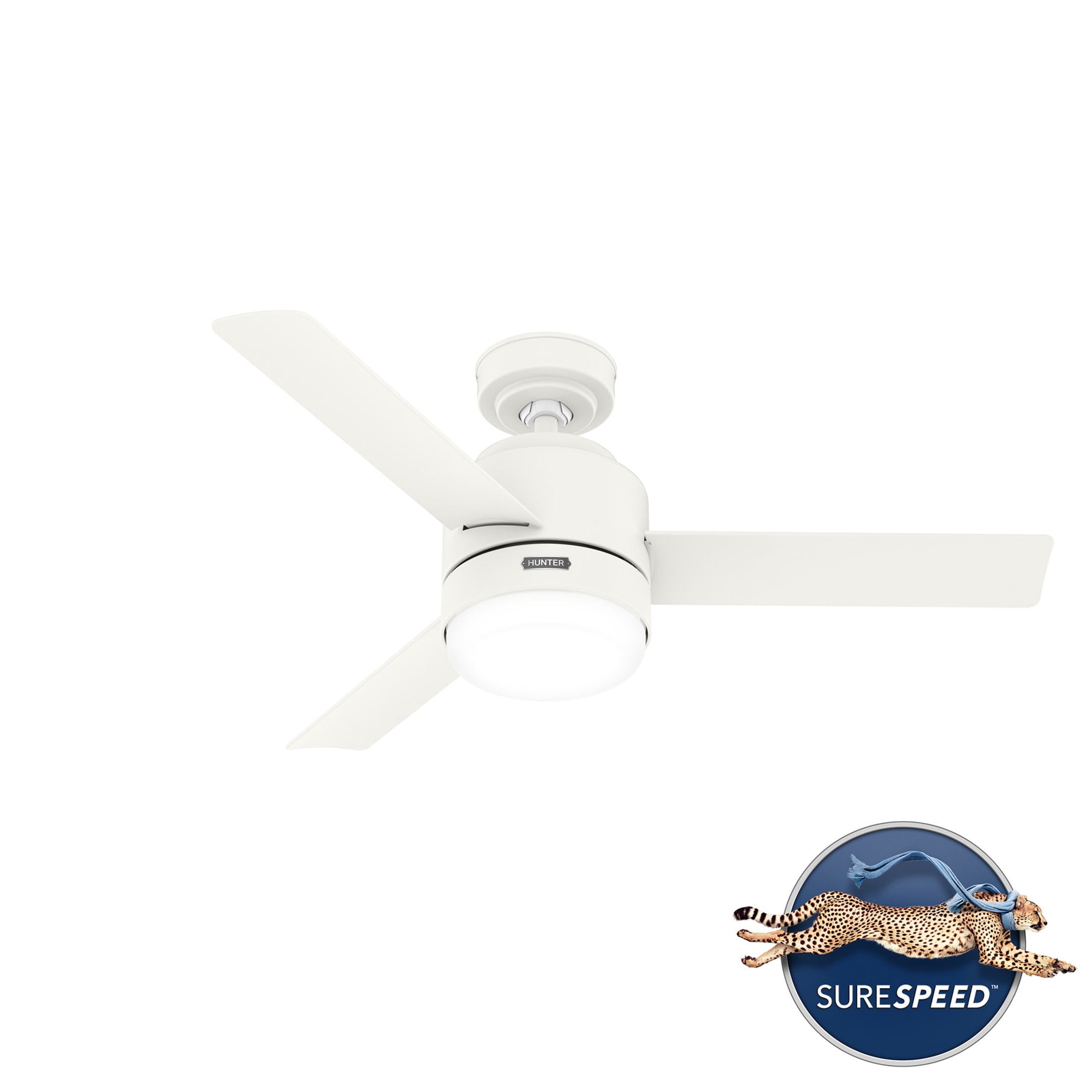 Hunter - Gilmour Indoor/Outdoor Ceiling Fan With Light, Remote, 44-inch, Matte White, Casual-style, 3-speed WhisperWind Motor, 51846, for Porches, Bathrooms