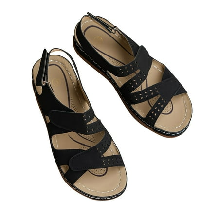 

WUDATI Womens Sandals Spring/Summer Thick Sole Hollow Slope and Roman Solid Color Breathable Open Toe Sandal