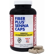 Yerba Prima Fiber Plus Senna Capsules, 180 Count - Gentle Overnight Relief, Non-GMO, Gluten-Free, for Short-Term Use to Restore Regularity