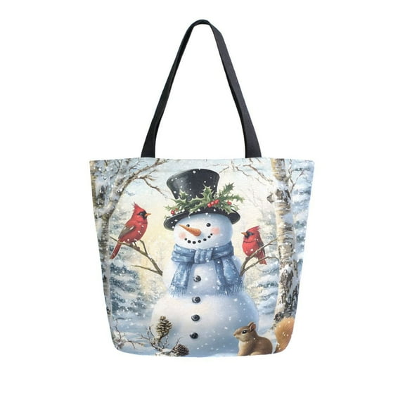 ALAZA Christmas Snowman with Cardinal Large Shoulder Tote Bag Canvas Handbag for Outdoor Beach