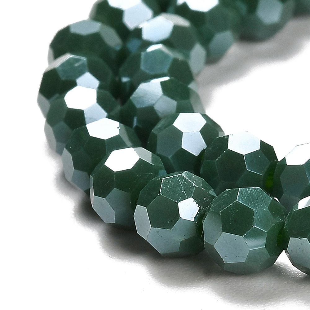 20strands Electroplate Opaque Glass Beads Strands Faceted(32 Facets) Pearl Luster Round Dark Green 6mm Hole: 1mm about 98~100pcs/strand 20.39~20.59 inch(51.8~52.3cm)