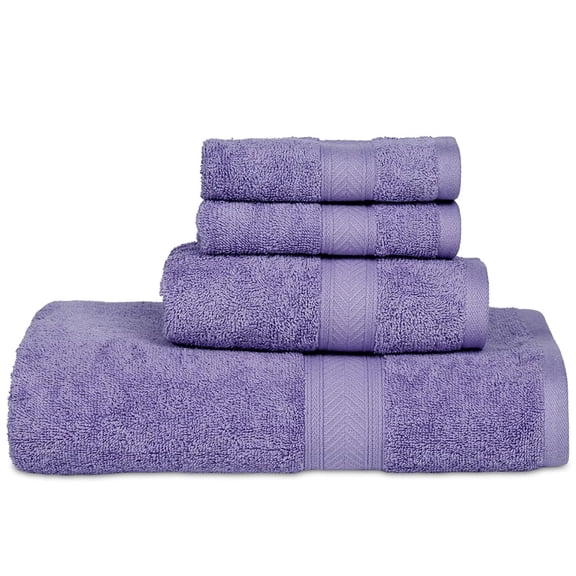 Casa Lino 4Pc Premium Bath Towel Set (1 Bath Towel, 2 Washcloths, 1 Hand Towel) - 100% Cotton, 400GSM & Ultra Absorbent (Purple)