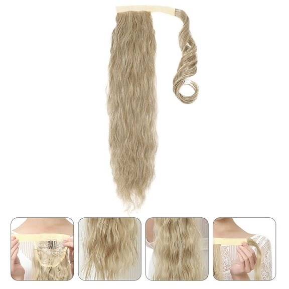 KONTONTY Invisible Seamless Wig Extensions Long Curly Ponytail Wig for Women Khaki Fiber 1 Pc