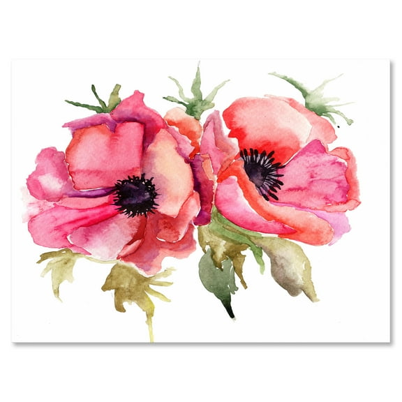 Designart ' Stylized Pink Poppy Flowers ' Traditional Canvas Wall Art Print
