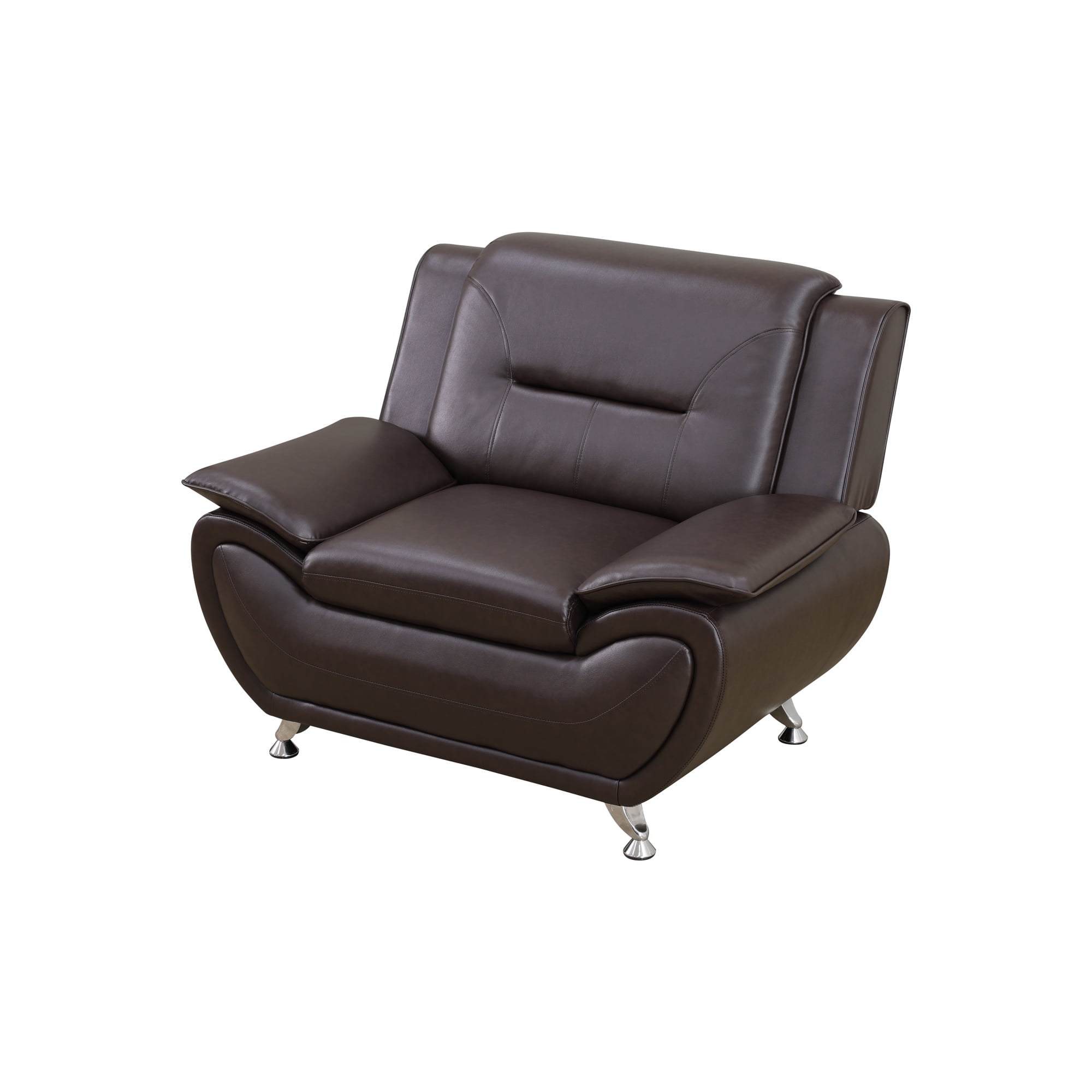 BSHTI 46” Faux Leather Small Recliner Chair Single Sofa Couch with Backrest , Sponge Cushion, Solid Wood Frame for Living Room/Bedroom/Office(Brown)