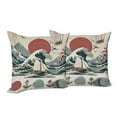 thumbnail image 3 of Ambesonne Nautical Throw Pillow Cover Pack of 2, Waves Sun Sakura Anchor, 2 Pcs-40"x40", Pale Ruby and Cadet Blue, 3 of 5
